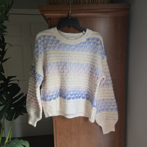 Dreamers By Debut Cream And Pastel Heart Knit Sweater Xs - Picture 1 of 6
